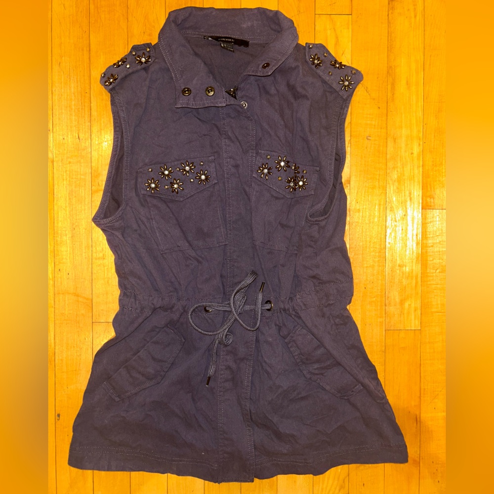 Forever 21 M medium cargo twill vest drawstring sleeveless top studded shirt